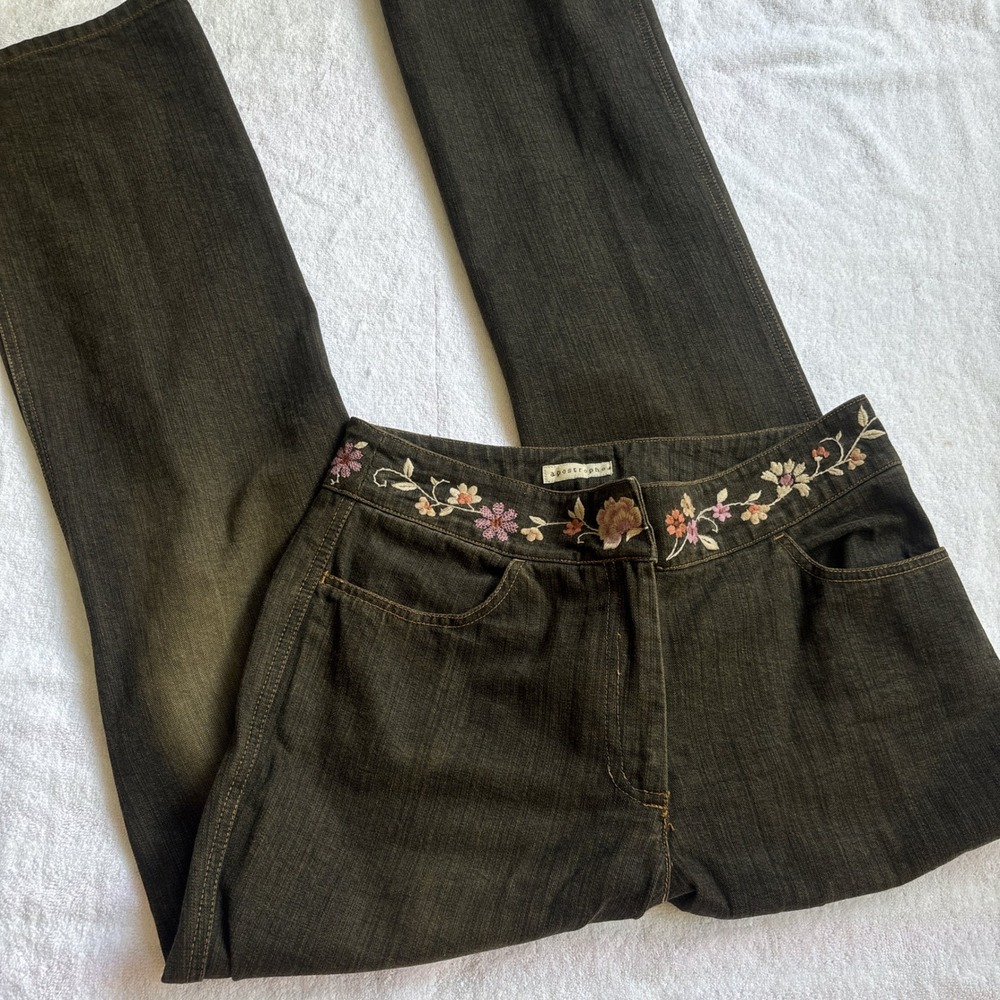y2k Apostrophe Floral Embroidered Waistband Jeans Dark Wash  Vintage